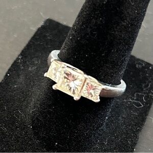 Charles & Colvard Moissanite three stone princess cut ring